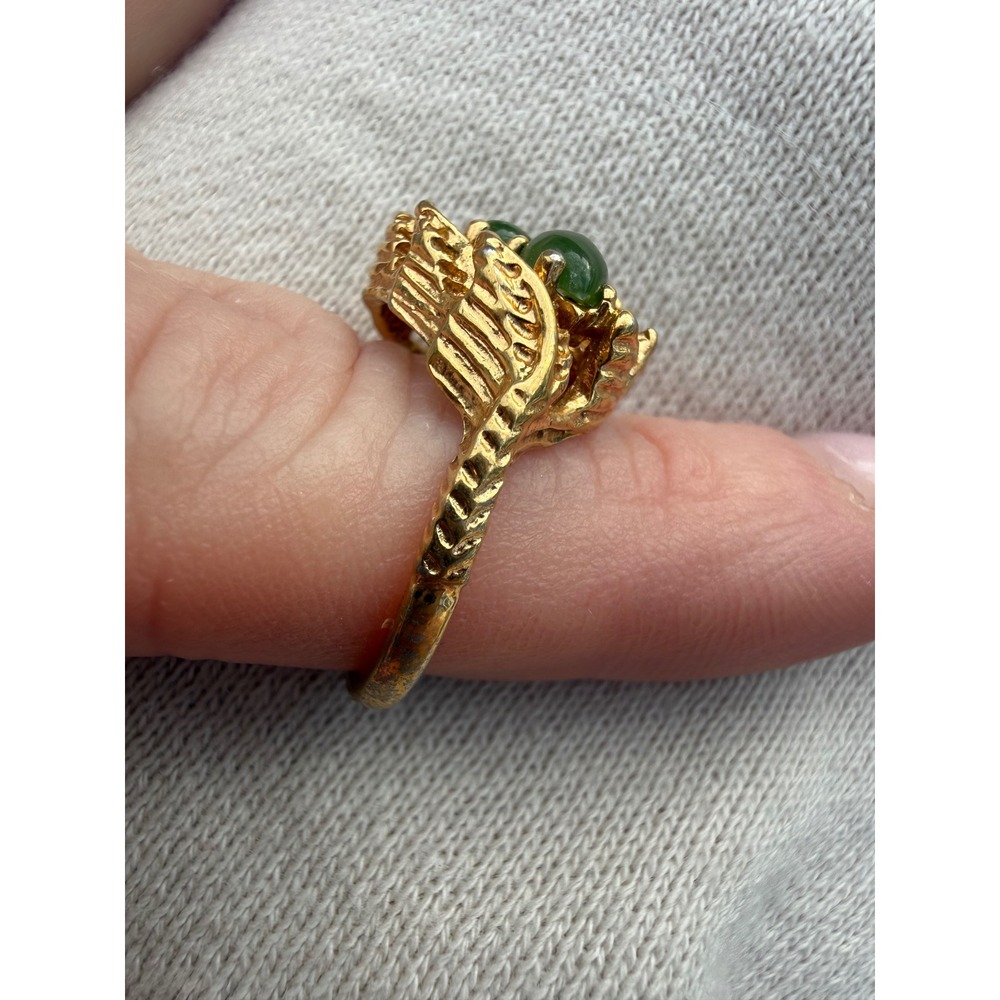 Vintage 14kt HGE Gold Green Faux Chalcedony Brutalist Statement Ring Size 6 - Picture 8 of 13